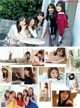 A collage of photos of a group of young women posing for a picture.