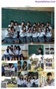 A group of young women posing in front of a blackboard.